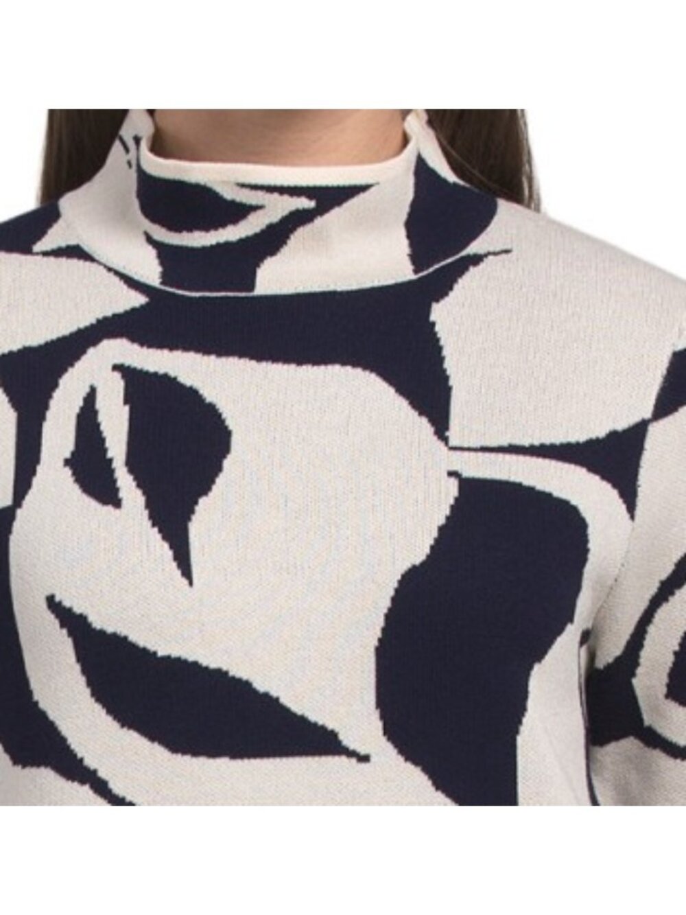 LONDON TIMES Abstract Mock Neck Short Sleeve Sweater Mini Dress - Picture 3 of 4